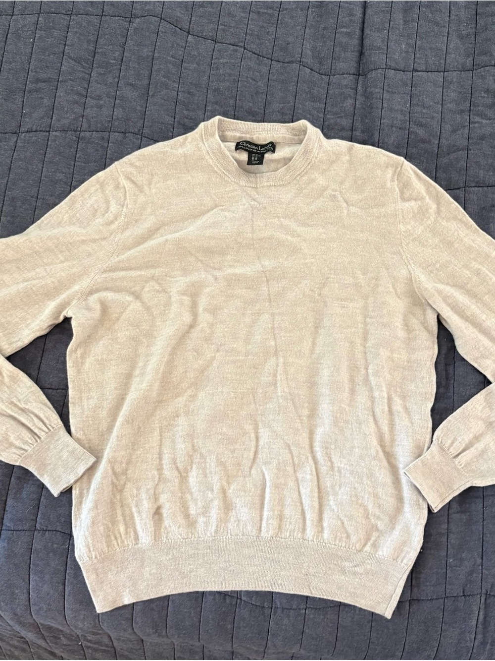 Christian Lacroix Men’s Light Grey 100% Extra Fine Merino Wool Crewneck Sweater